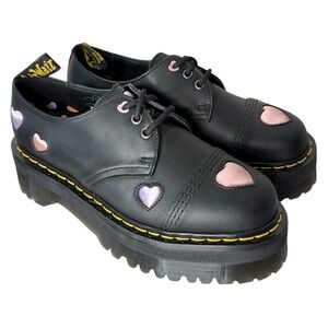DR MARTENS New 1461 Quad Hearts Platform Oxford Leather Loafers Lace Up Size 8